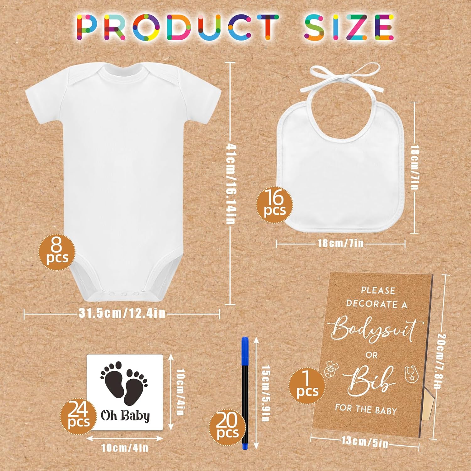 69 Pcs Baby Bib Bodysuit Baby Shower Set Baby Shower Game Sign Baby Feeder Bib Newborn Bodysuit Fabric Marker