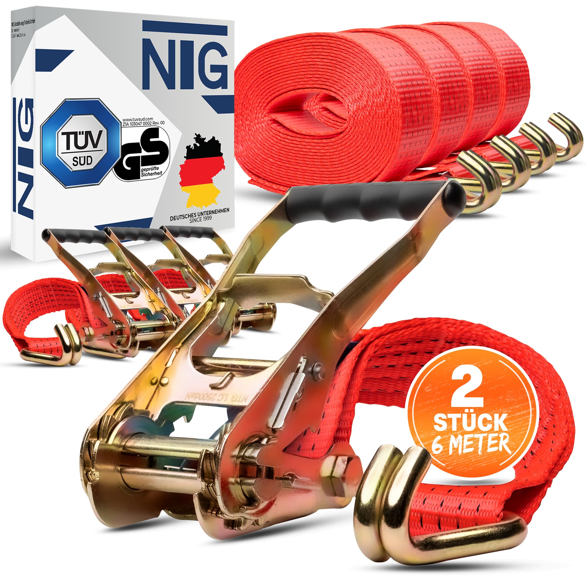 NTG 2-TEILIGES Set SPANNGURTE MIT RATSCHE 6m – Robustes Zurrgurt-Set für LKW, Anhänger & Transporter – 5.000 kg LC, 50 mm Breite – Spanngurt TÜV/GS-geprüft