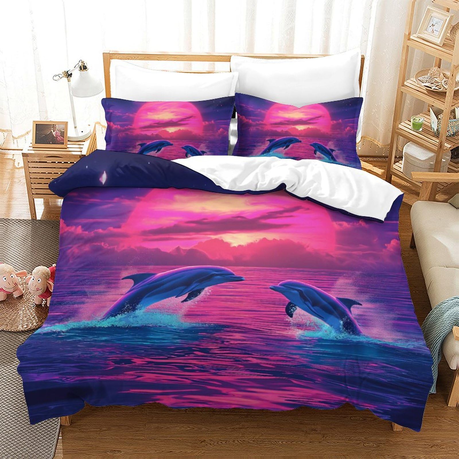 Noveaurora Style-8 Microfiber Duvet Cover Set Dolphin Fade Resistant Duvet Cover Comforter Cover 3Pc With Zipper Bedding Set For Bedroom, Guestroom Double（200X200cm）