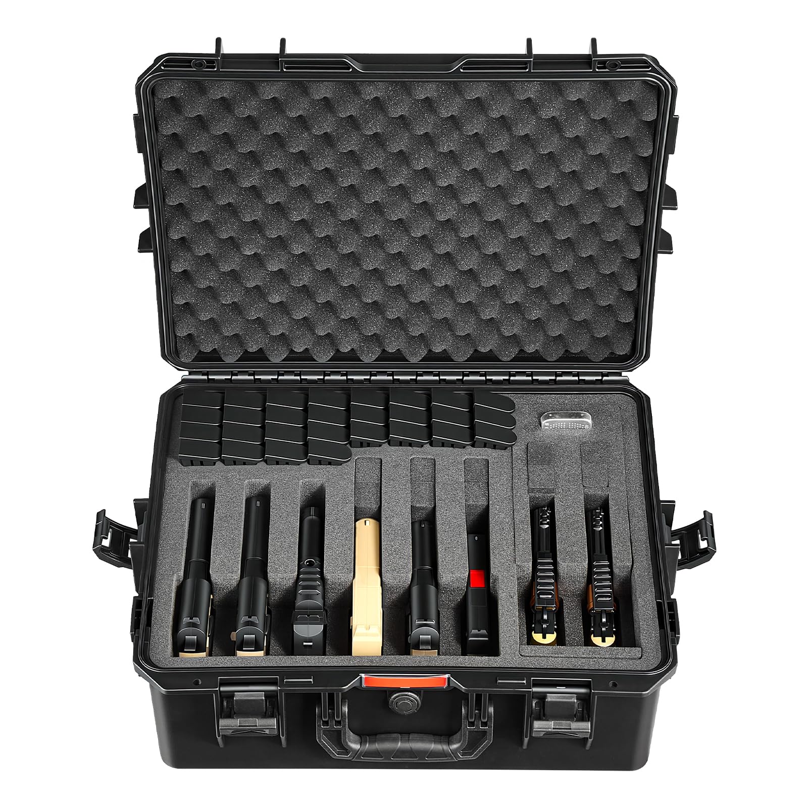 VEVOR Estuche Rígido para Pistola con Revestimiento de Espuma XPE, Funda para 8 Pistolas, Resistente al Agua y Polvo con Interior Personalizable y Asa 556 x 455 x 225 mm, Negro, Cumple con la TSA