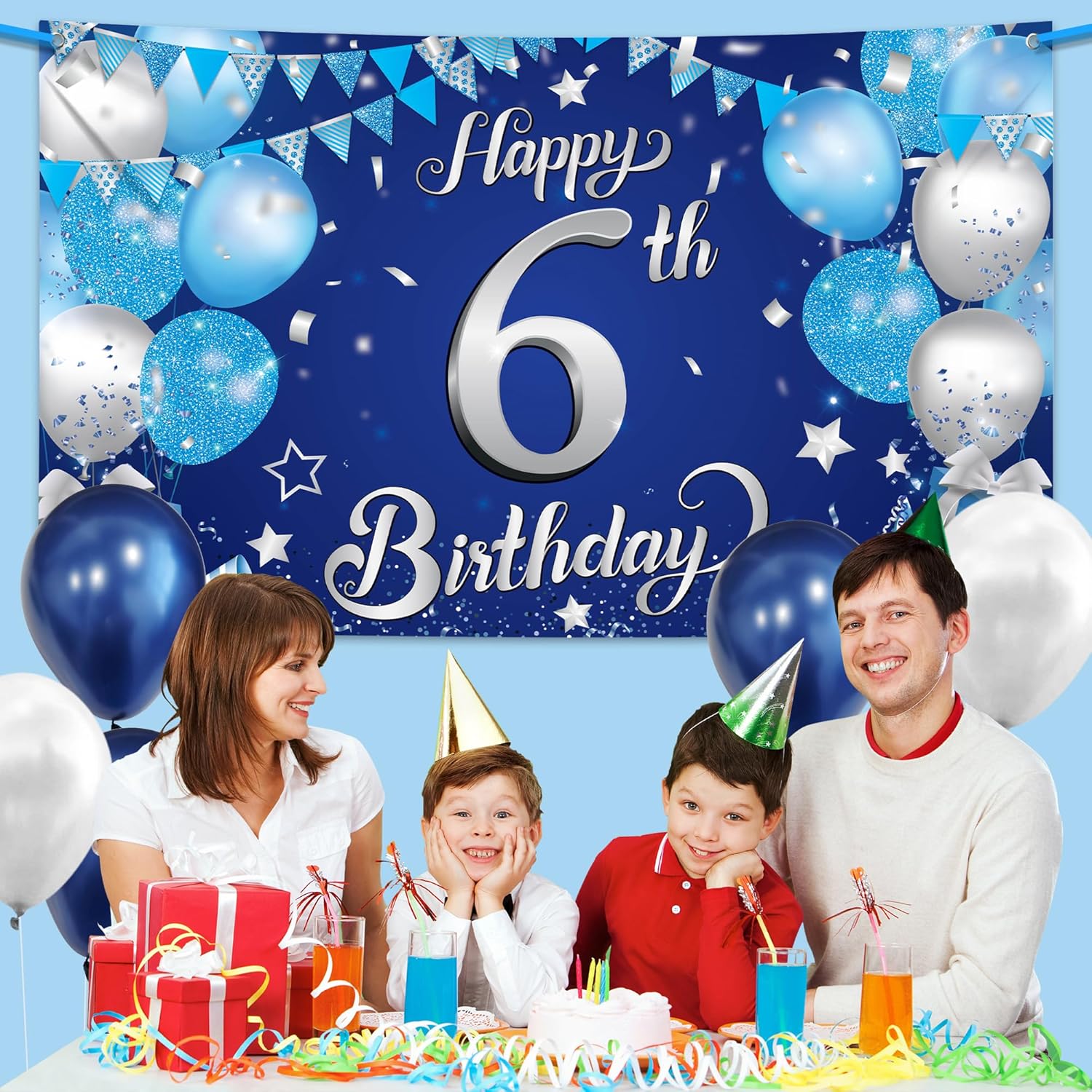 KatchOn, Blue Happy 6th Birthday Decorations Banner - Xtralarge, 72x44 Inch | Backdrop Banner For Happy Birthday Decorations | Happy 6th Hbd Banners | Under The Sea Party Decorations