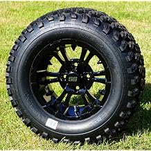 12" Vampire Gloss Black Aluminum Golf Cart Wheels and 23X10.5-12 All Terrain Golf Cart Tires Combo - Set of 4