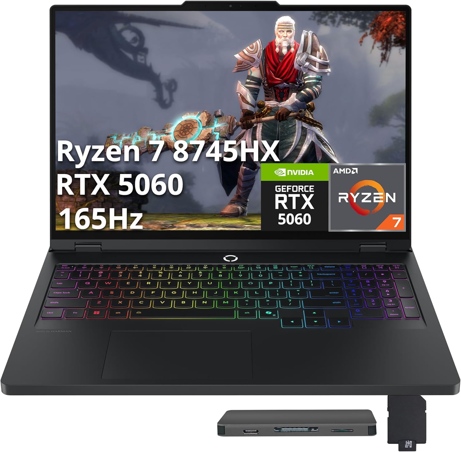 Lenovo Legion Pro 5 AI-Powered Gaming Laptop, 16" WQXGA 165Hz, AMD Ryzen 7 8745HX, GeForce RTX 5060 GDDR7, 16GB DDR5, 2TB Storage (1TB SSD+1TB Docking Station), RGB Backlit Keyboard, Win 11 Pro, Black