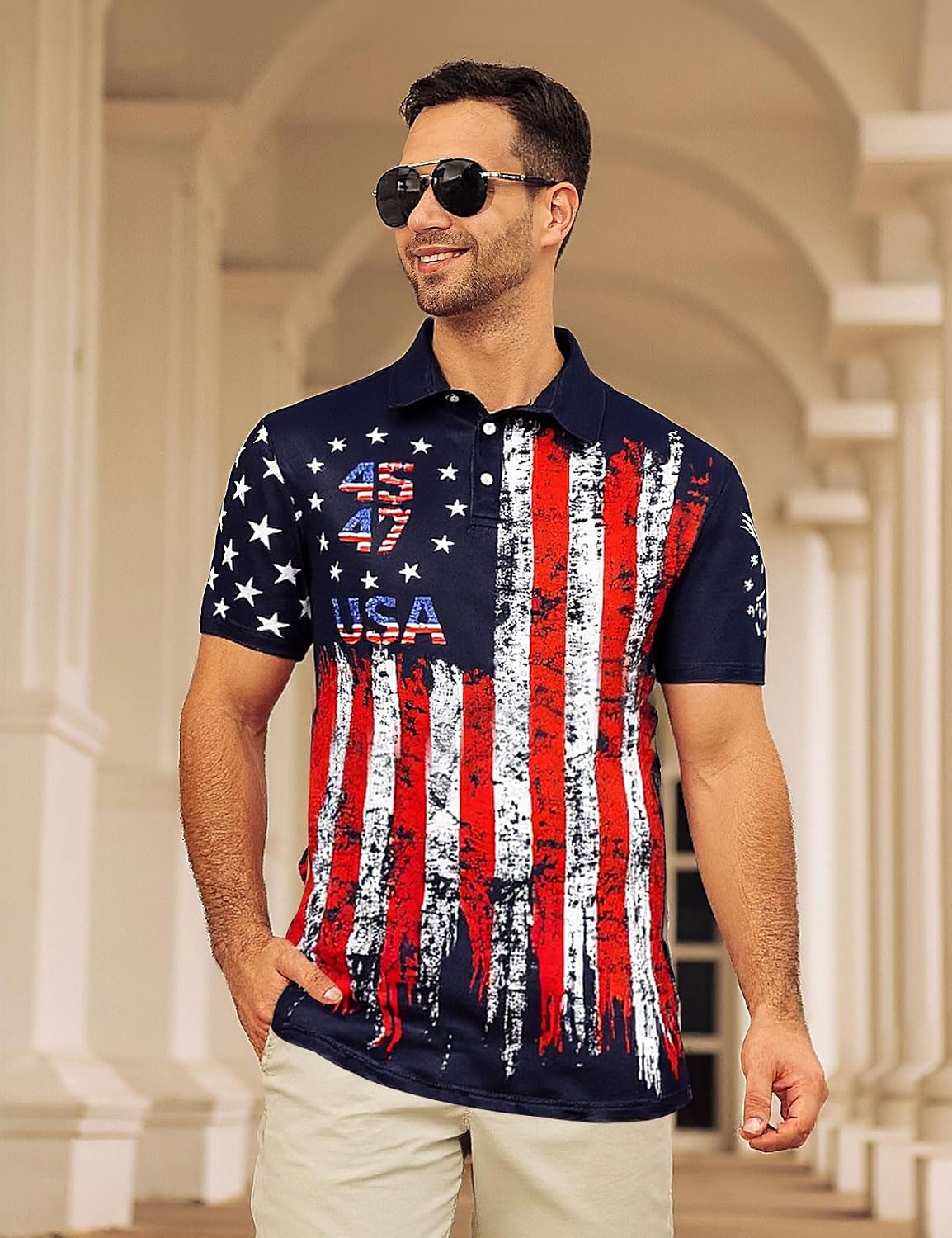 Mens American Flag Golf Shirts 4th of July Polo Shirt Dry Fit USA Patriotic Short Sleeve Independence Day