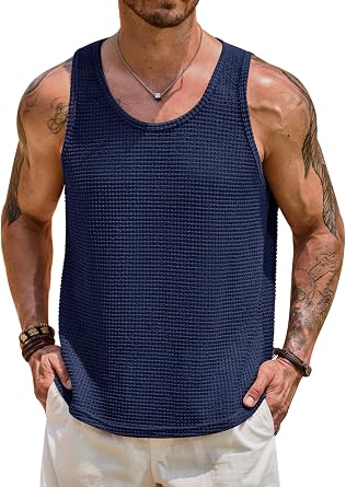 Mens Hollow Out Tank Top Vacation Summer See Through Crochet Sleeveless Shirt Beach Muscle Knit Vest S-XXL