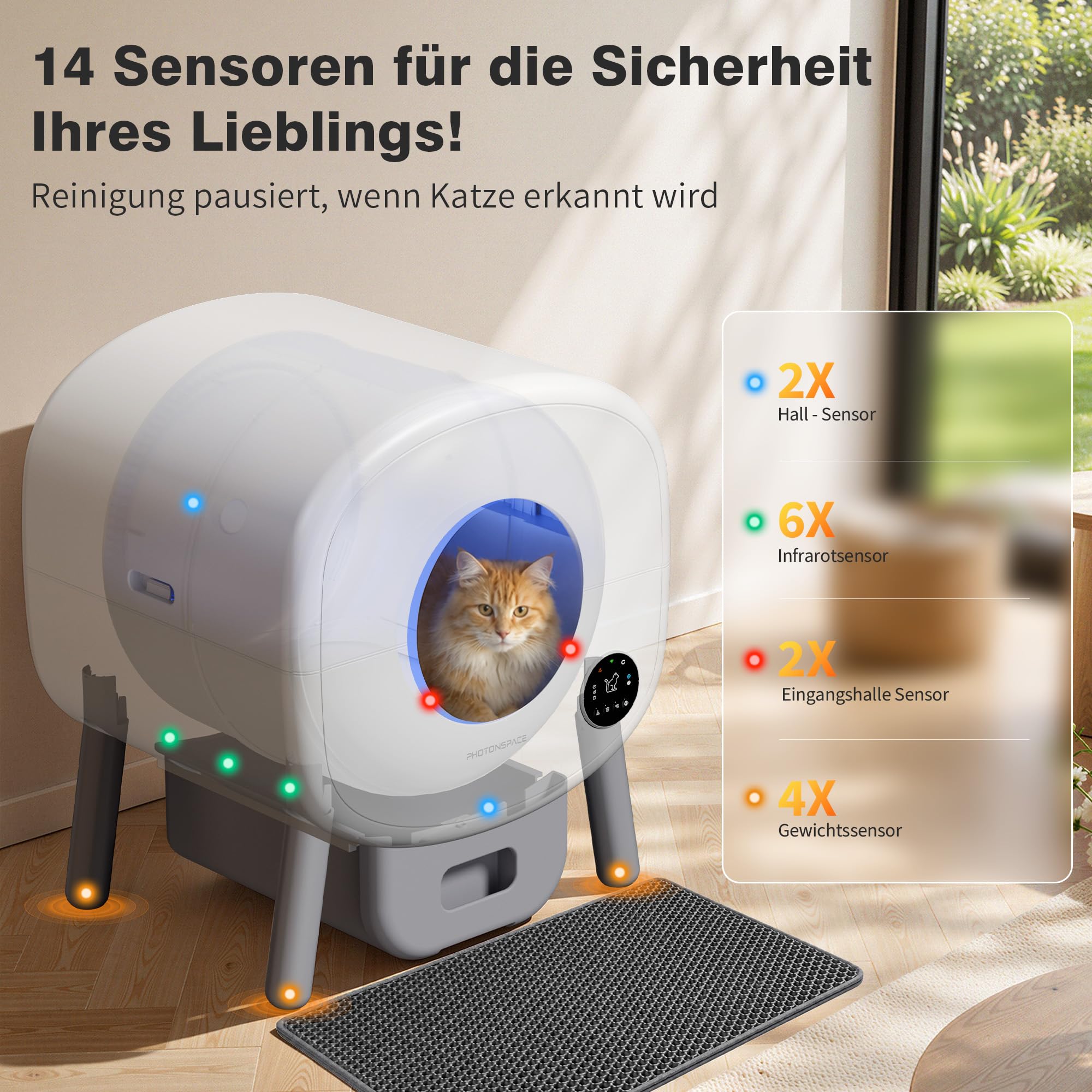 PHOTONSPACE Katzenklo Selbstreinigend XXL 95L, Automatische Katzentoilette