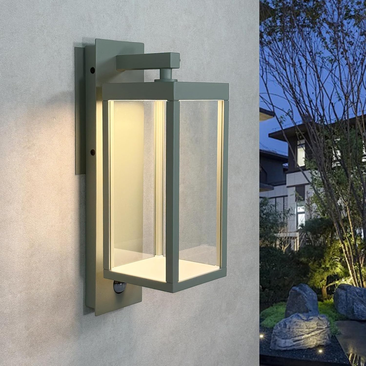 Lustrlach Outdoor Motion Sensor Wall Light for House LED Modern Outside Wall Mount Porch Light IP54 Waterproof with Clear Glass Aluminum Exterior Light Fxiture,3000K 750lm