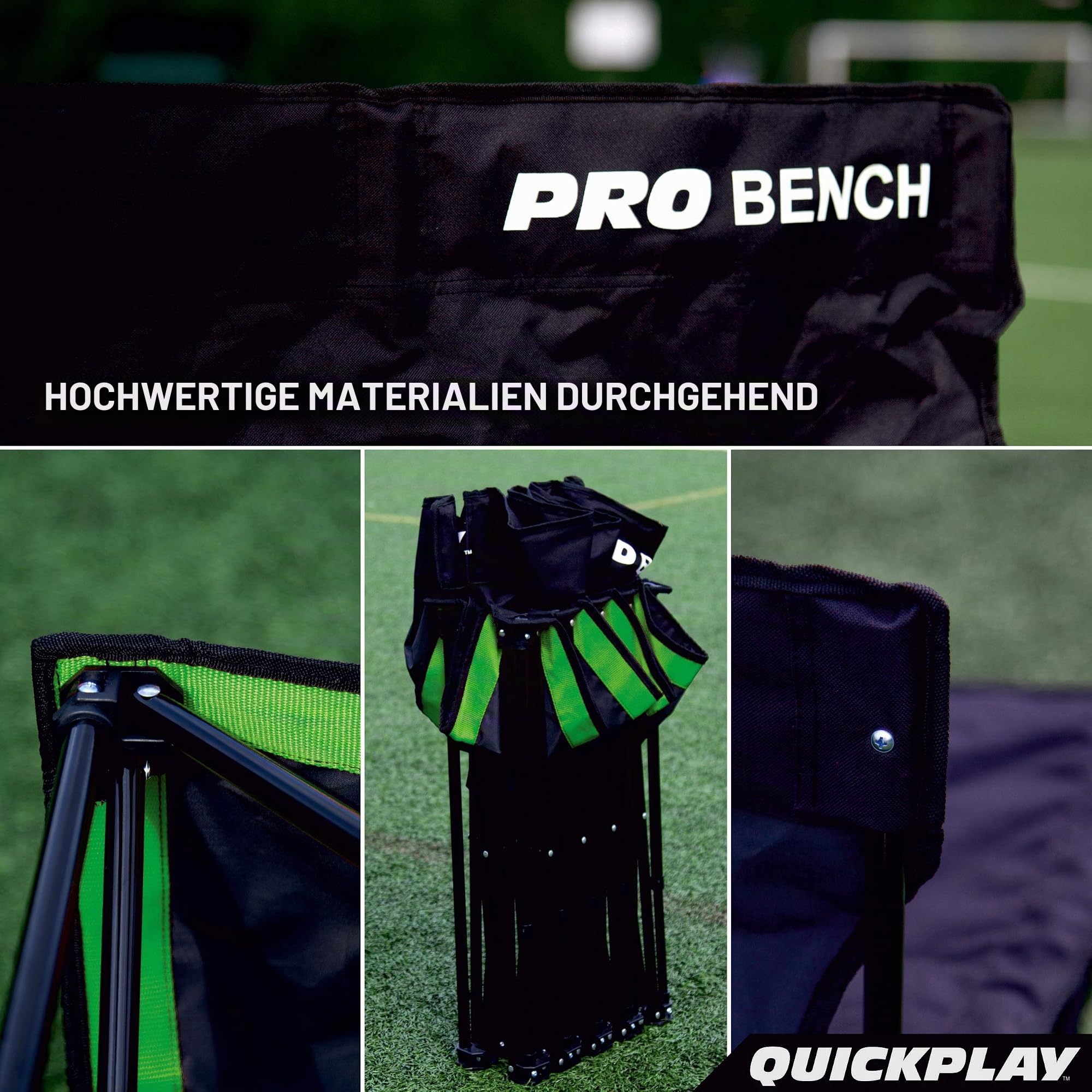 Quick Play PRO Bench Klappbare Teambank 6 Sitzer – Tragbare Seitenbank für Fußball, Faltbank mit Rückenlehne & Tragetasche, Sportbank Sitzbank für Outdoor Fussball, Aktivitäten