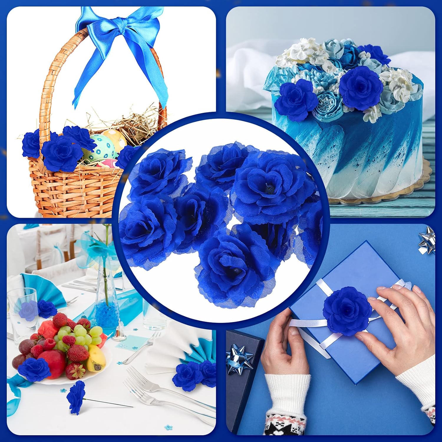 Yunlly 100 Pcs Artificial Flowers Fake Silk Roses Long Stem Rose Bouquet Wedding Party Home Decor for DIY Baby Shower Centerpieces Tables Home Decorations(Blue)