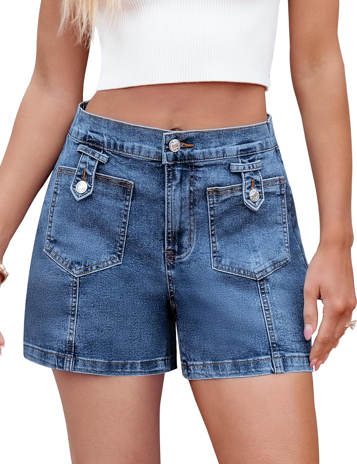 luvamia Jean Shorts for Women High Waisted Wide Leg Elastic Waist Stretchy Denim Jorts Summer Causal Shorts with Pockets