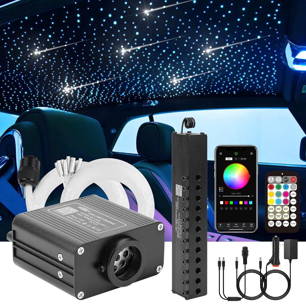 CHINLY Meteor Twinkle Fiber Optic Lights Kit - 500pcs, 13.1ft, Bluetooth APP