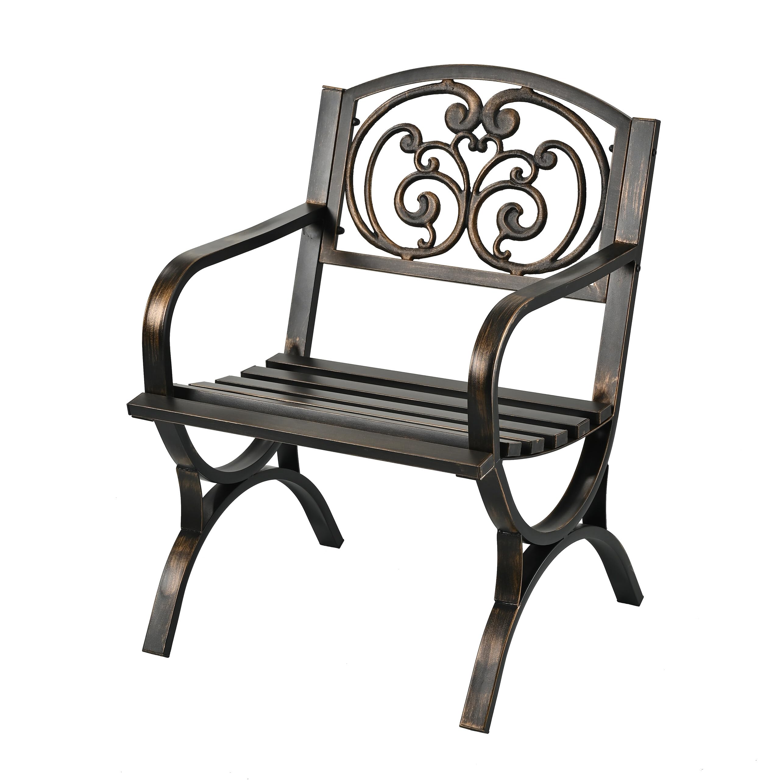Silla de jardín Relaxdays, con reposabrazos, Extra Ancha, Metal, sillón Vintage, HBT: 85,5 x 60 x 56 cm, Negro/Bronce