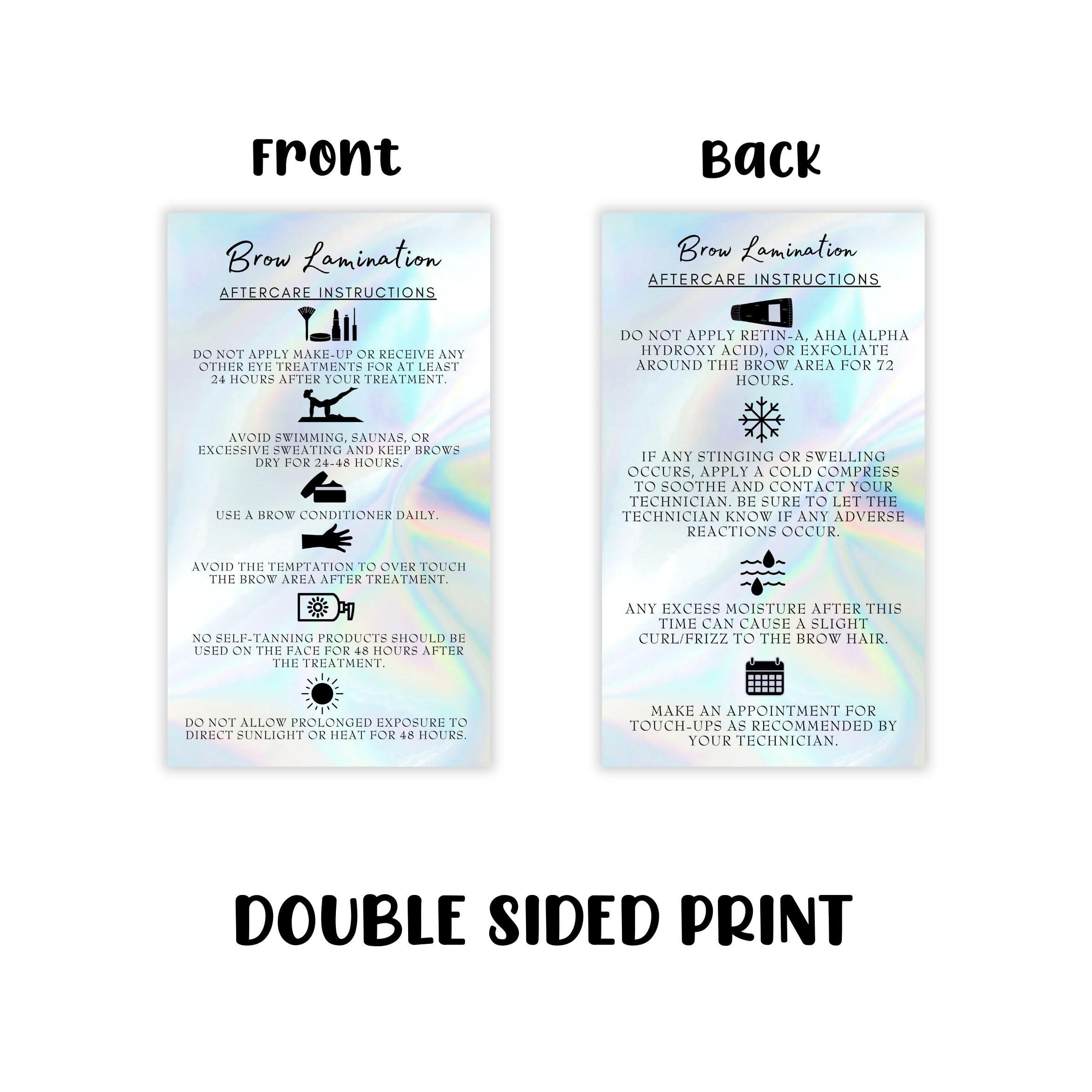 Tarjetas de cuidado posterior de laminación de cejas | Paquete de 50 | Tamaño de tarjeta de visita de 2 x 3.5 pulgadas | Kit de elevación de inicio en casa DIY para levantar cejas y tintar | Cejas