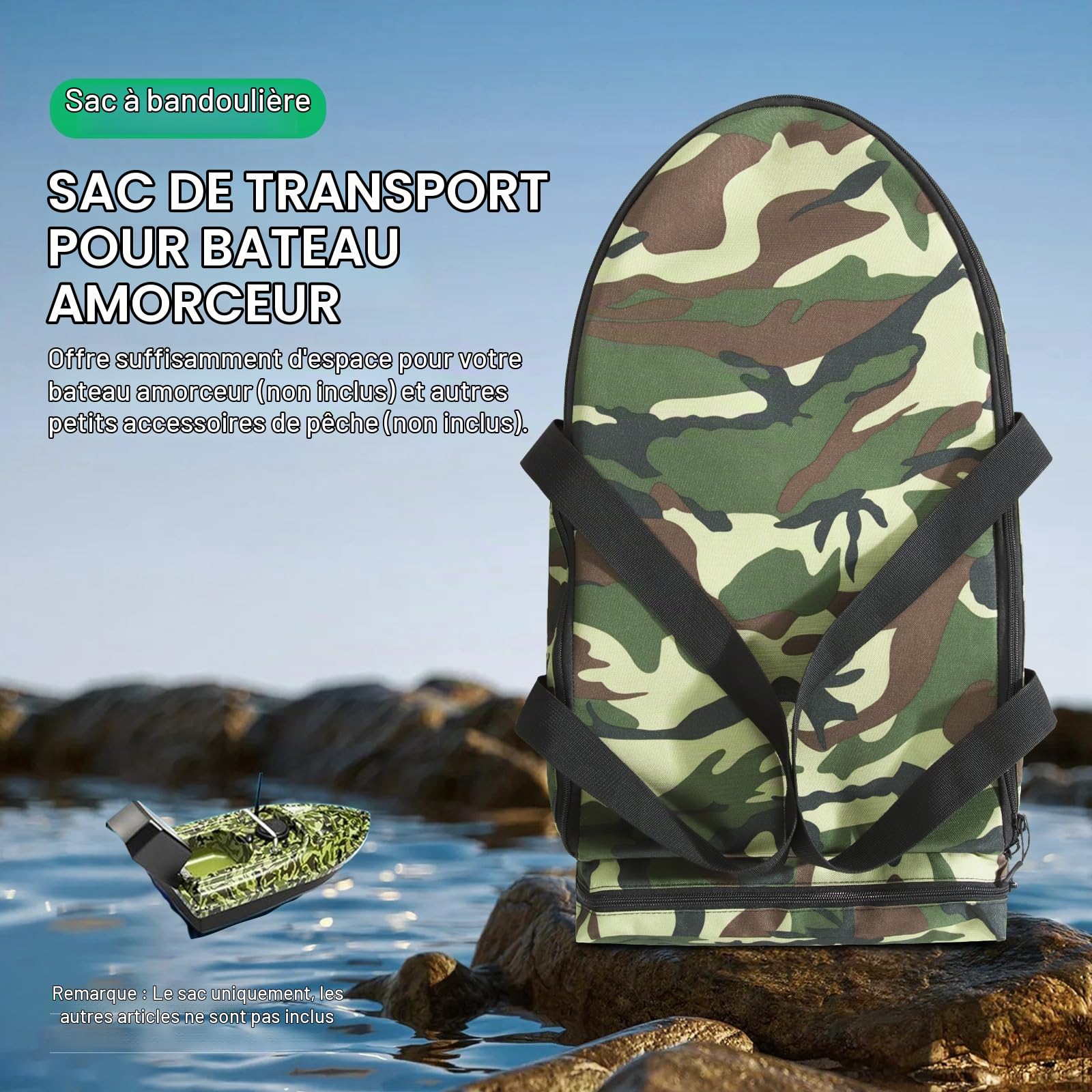 Sac de transport pour bateau à appâts - Grande capacité - Résistant aux intempéries et portable, Vert militaire, L, Sac de transport pour bateau à appâts