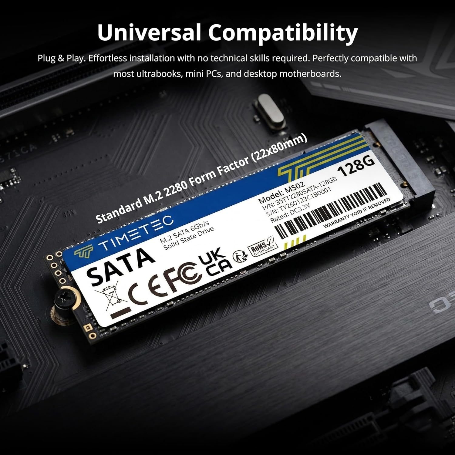 Timetec 128GB SSD 3D NAND SATA III 6Gb/s M.2 2280 NGFF 64TBW Read Speed Up to 550MB/s SLC Cache Performance Boost Internal Solid State Drive for PC Computer Laptop and Desktop (128GB)
