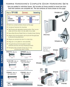 Toilet Partition Die Cast Zamac Complete Inswing Door Hardware Set, 1 in. Door 1-1/4 in. Pilaster