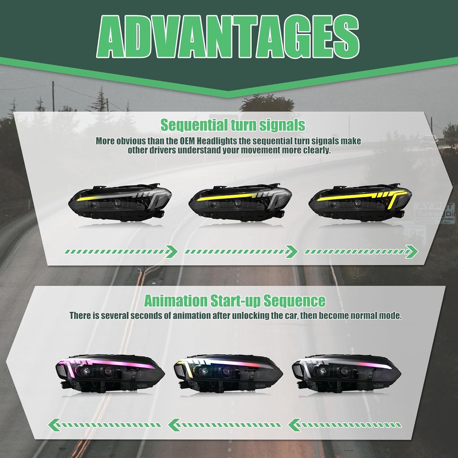 letsdate Projector Headlights Fit For 11th Gen Civic Sedan LX Sport EX Touring 2022-2025 w/Blue Animation w/Amber Sequential Turn Signal, Multicolor DRL