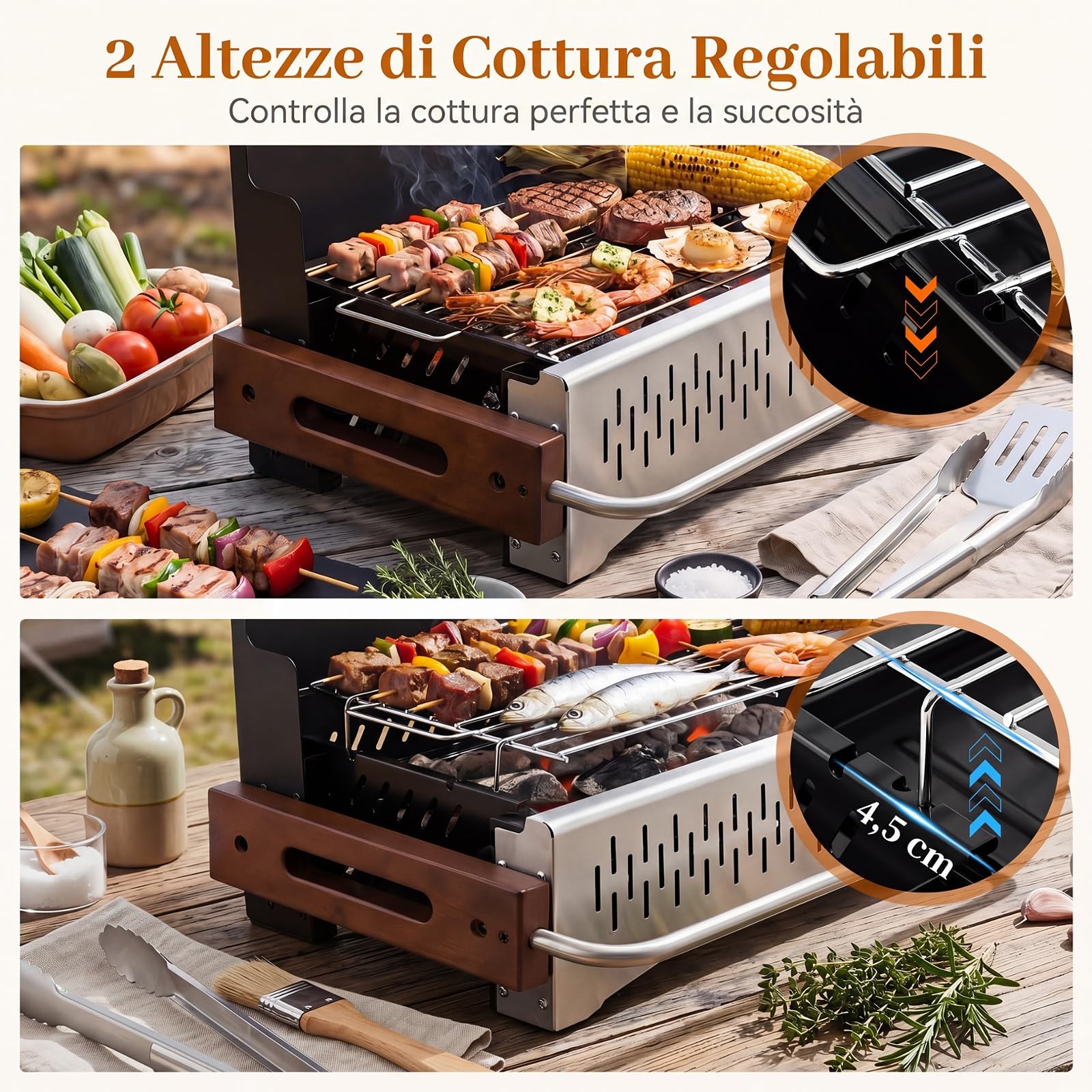 COSTWAY Barbecue a Carbonella Portatile, Barbecue Carbone da Tavolo con Griglia Regolabile in Altezza e Vaschetta in Smalto Rimovibile, Griglia a Carbone per Campeggio e Picnic (50,5 x 33,5 x 33,5 cm)