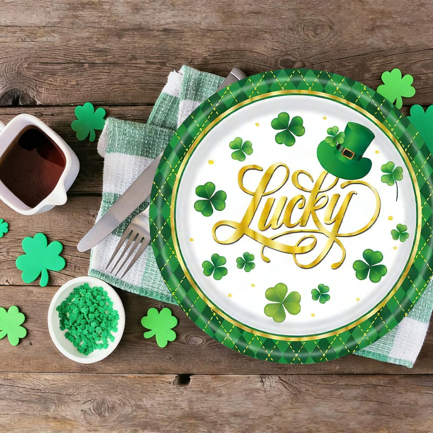 20 Pack St. Patrick's Day Paper Plates,7'' Clover Lucky Hat Disposable Paper Plates Dessert Dinner Plate,Spring St. Patrick's Day Decorations Party Supplies