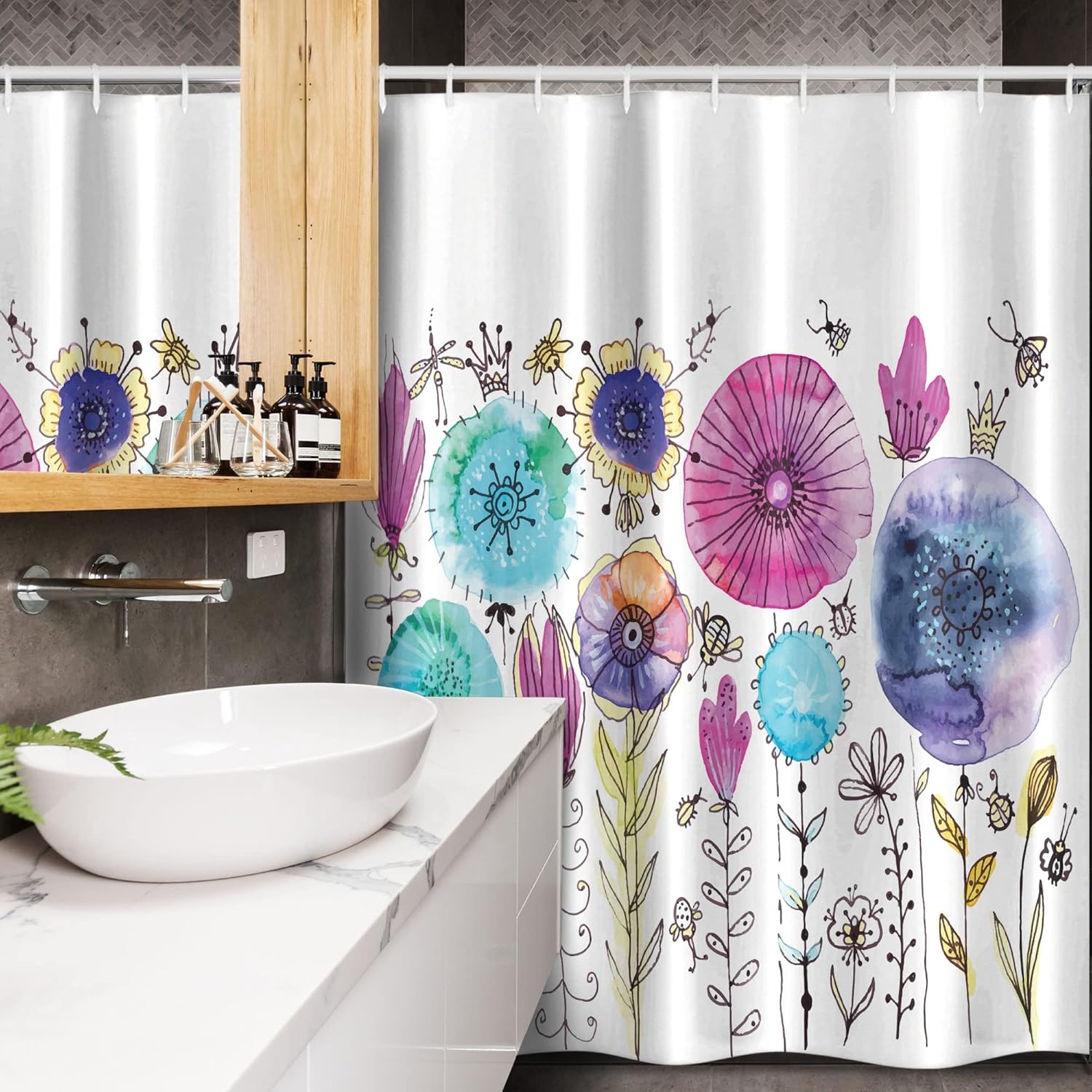 Ambesonne Dragonfly Stall Shower Curtain, Hello Summer Concept Dandelion and Winged Bug Be Happy Art, Fabric Bathroom Decor Set with Hooks, 54" W x 78" L, Blue Pink