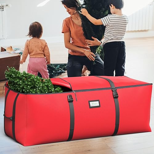 Miniatura 6 de BROSYDA Bolsa de almacenamiento para árbol de Navidad, se adapta a árbol de Navidad artificial de hasta 9 pies con correas de hebilla, cremalleras