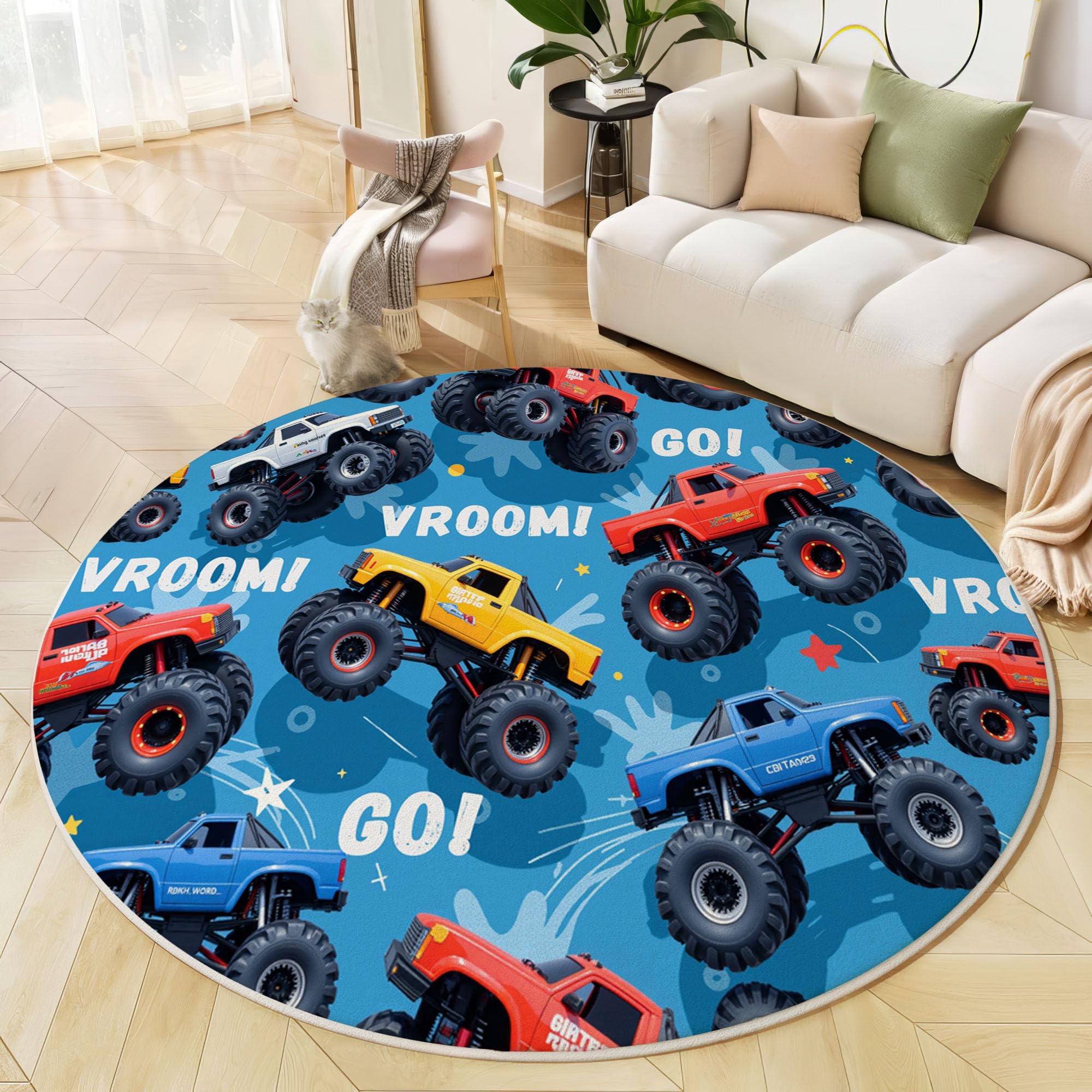 Tapis de sol imprimé camion jouet 3D bleu royal antidérapant