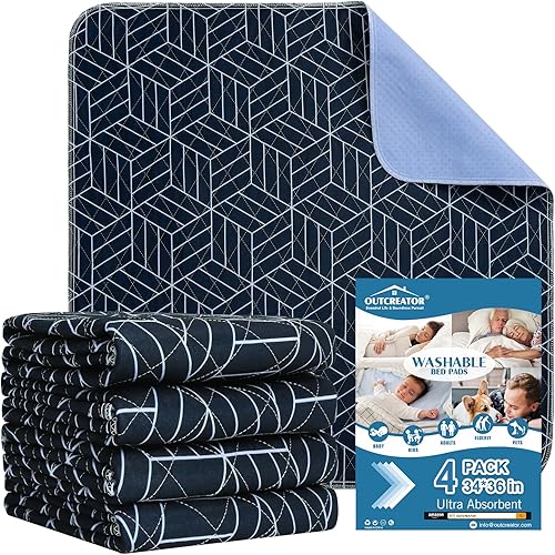 Miniatura 16 de OUTCREATOR® Almohadillas de cama lavables de 34 x 56 pulgadas (paquete de 2), protector de colchón para incontinencia, almohadillas antideslizantes