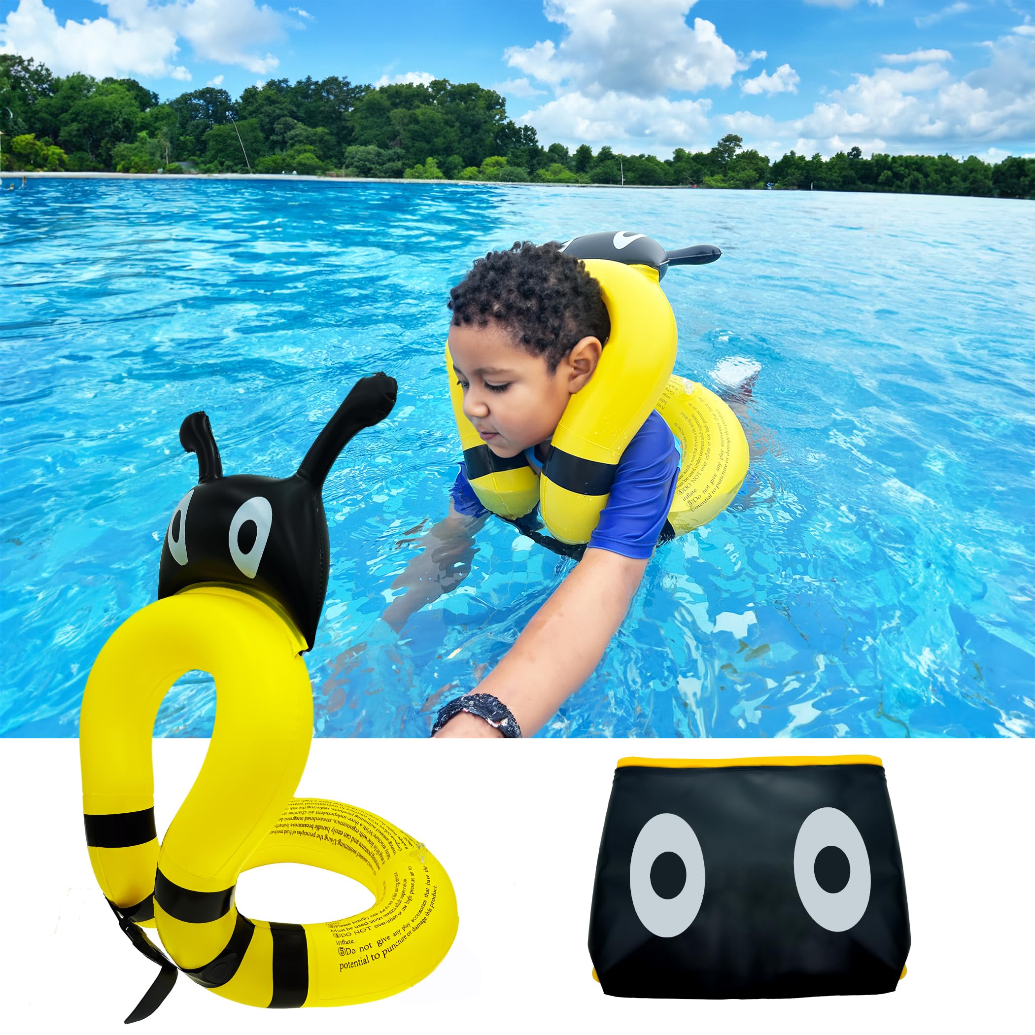 Floaties Swim Vest for Child, Portable Inflatable Pool Floats Swimming Ring with Adjustable Safety Buckle, Safety Swim Arm Bands with Double Surround Air Bag, for Kids 30-90 lbs