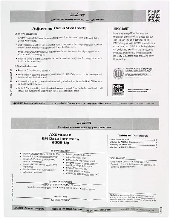 Axxess AXGMLN-01 AXGMLN-01 Data Interface for Select GM 2006 and Up Vehicles