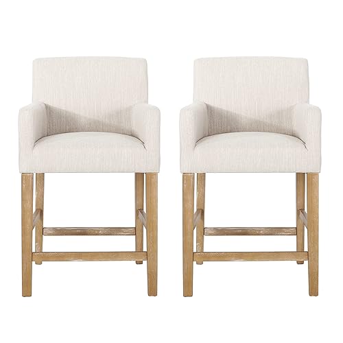 Armga Upholstered 26 inch Counter Stools - Beige/Weathered Natural (Set