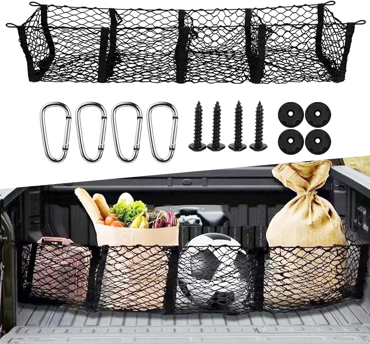 SUV Off-Road Vehicle Pickup Truck Four Pocket Luggage Compartment Cargo Storage Net Rear Trunk Car Net Pocket 47.24 Inch Storage Net Pocket