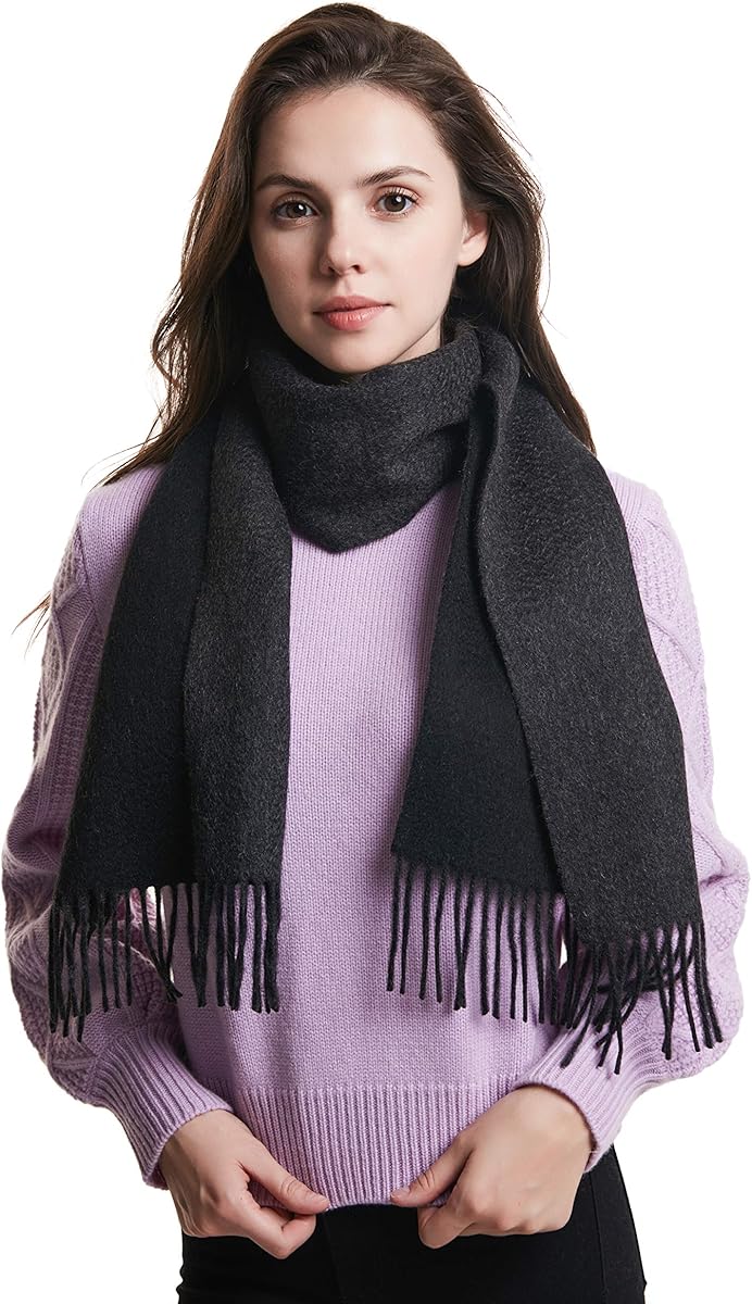EURKEA 100% Cashmere 2025 Winter Scarf for Women Fringed Edges Warm & Soft Lightweight Solid/Plaid/Two-Tone Free Size