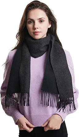 EURKEA 100% Cashmere 2025 Winter Scarf for Women Fringed Edges Warm & Soft Lightweight Solid/Plaid/Two-Tone Free Size