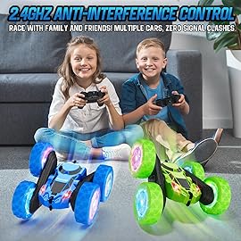 Hamdol STEM Remote Control Car for Kids Ages 6-12, 4WD RC Stunt Car with LED Wheel Lights & 360 Flips, 2.4GHz Fast Electric Toy for Boys 8-10, Educational Gift for Birthday or Christmas