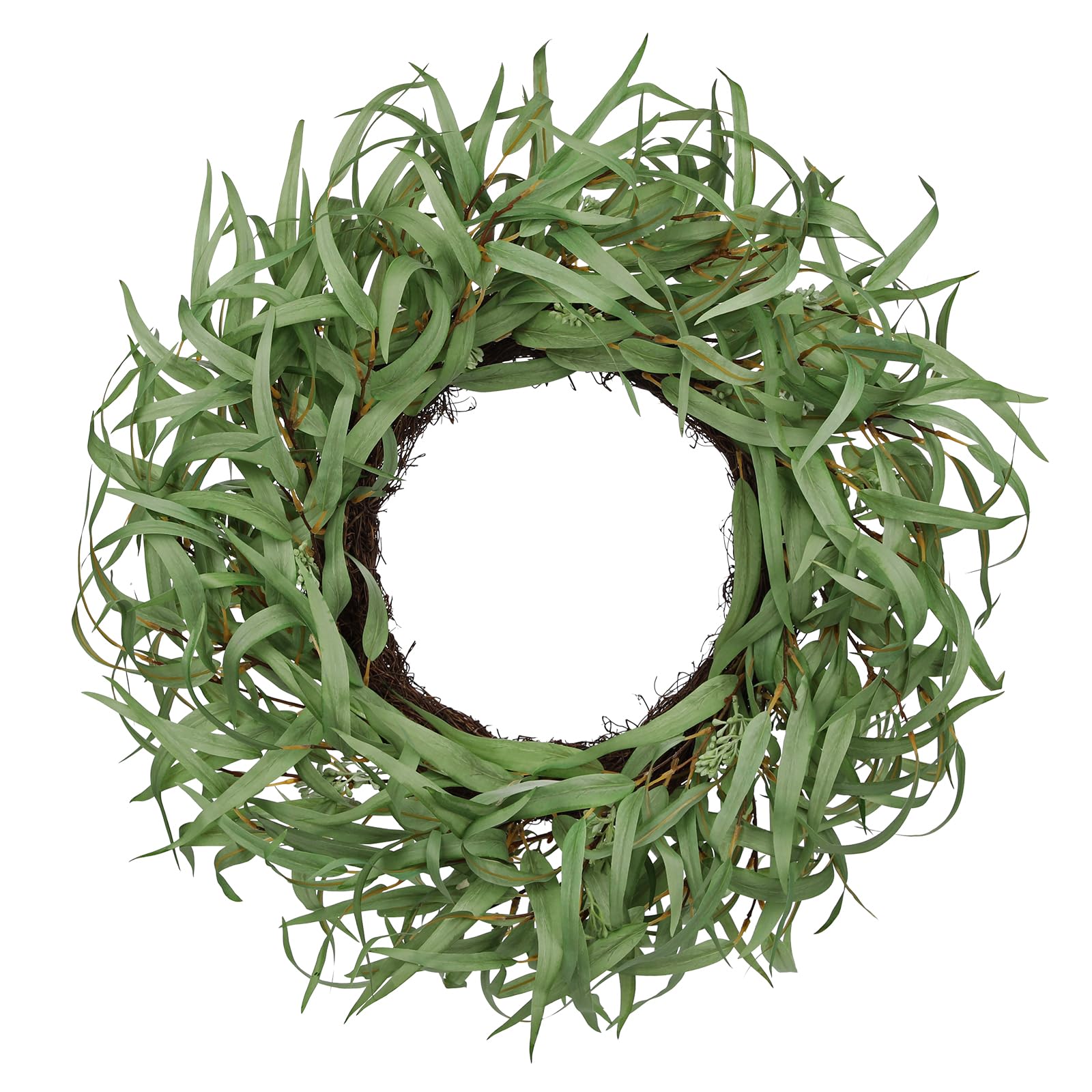 Couronne artificielle d'eucalyptus 61 cm - Couronne de feuilles vertes - Pour porte, mur, festival, fête, cheminée, fenêtre, décoration de fête