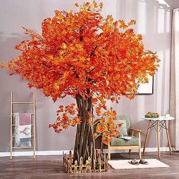 Outdoor Indoor Large Artificial Red Maple Potted Plants, Artificial Trees, Fake Maple Trees for Hotel Garden Decoration Size 1.8x1.5m/5.9x4.9ft, 20240306