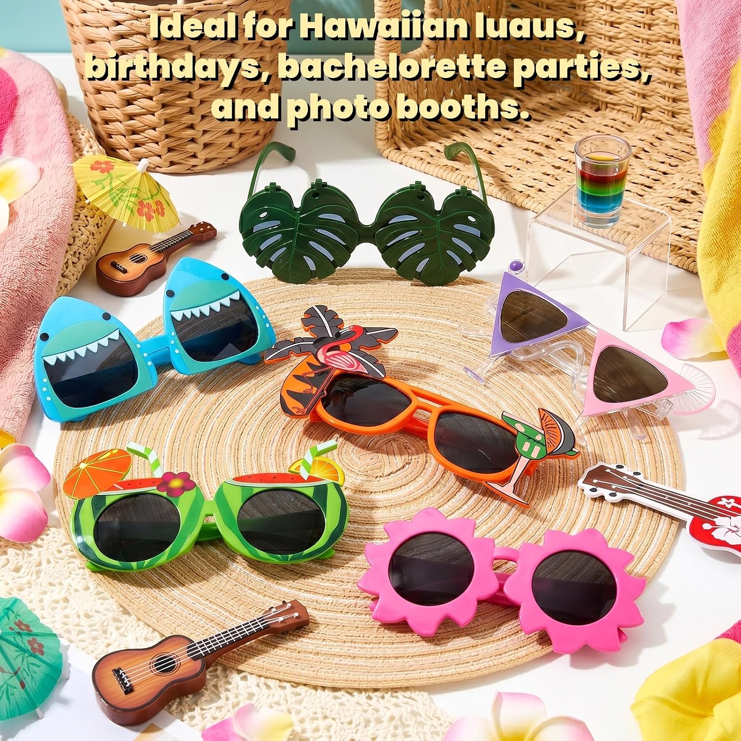 Tlence 15 Pack Hawaiian Luau Party Sunglasses, Funny Beach Novelty Glasses, Tropical Summer Pool Eyeglasses for Birthday Party Favors, Photo Booth Props Decorations