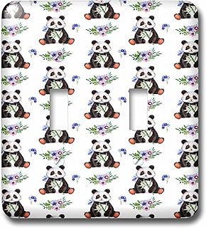 3dRose lsp_267429_2 Cute Watercolor Panda Bears and Floral Pattern Toggle Switch, Mixed