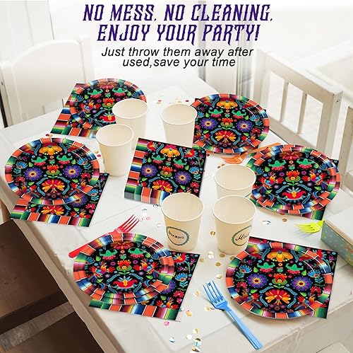 Miniatura 7 de 100 platos y servilletas para fiesta mexicana, suministros de fiesta del Cinco de Mayo, México, juego de vajilla para decoración de fiesta para el