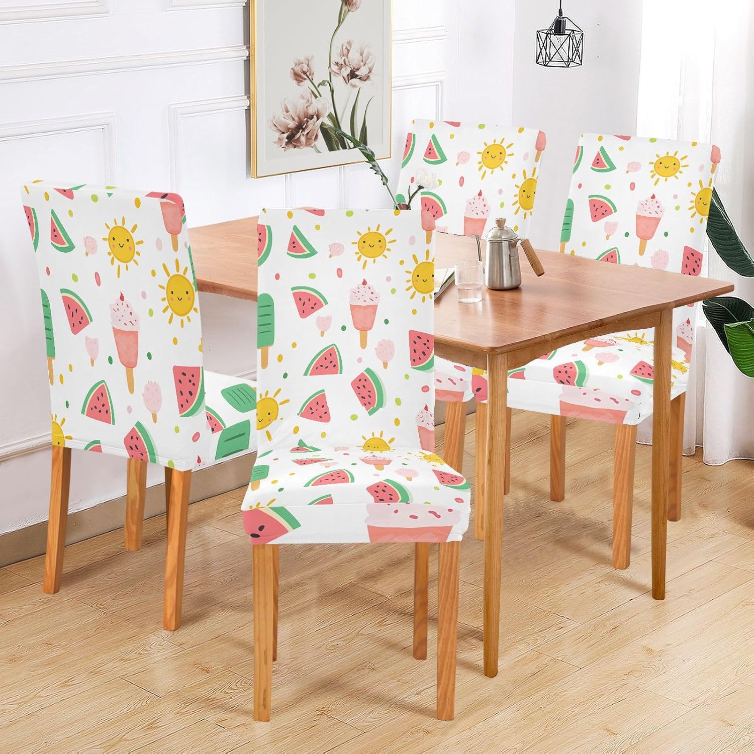 ALAZA Chair Covers for Dining Room, Watermelon Popsicle Pattern Stretch Chair Cover Sets Chair Protector Removable Washable for Ktichen Restaurant Hotel