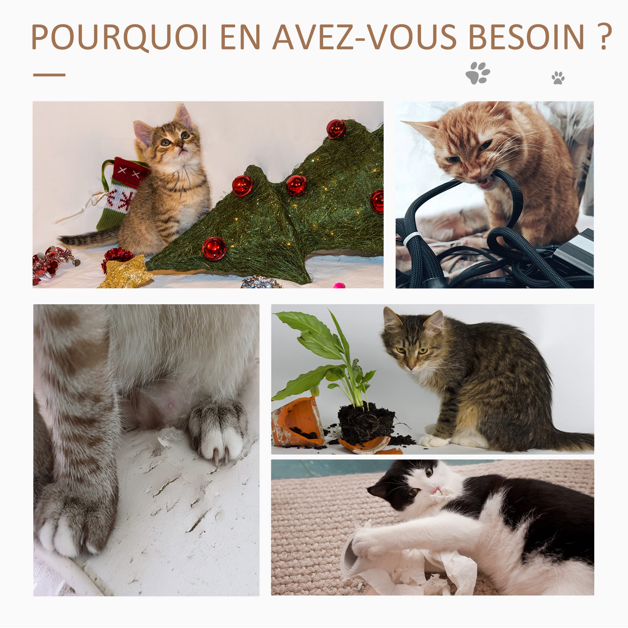 PawHut Arbre à Chats Multi-équipements griffoirs grattoirs Plateformes Niche Corde Jouets 40L x 40l x 114H cm Beige
