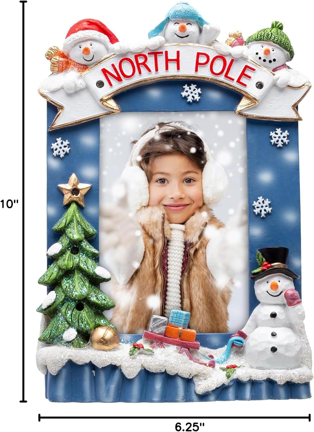 FINE PHOTO GIFTS Light Up 4" x 6" North Pole Snowman Winter Resin Picture Frame