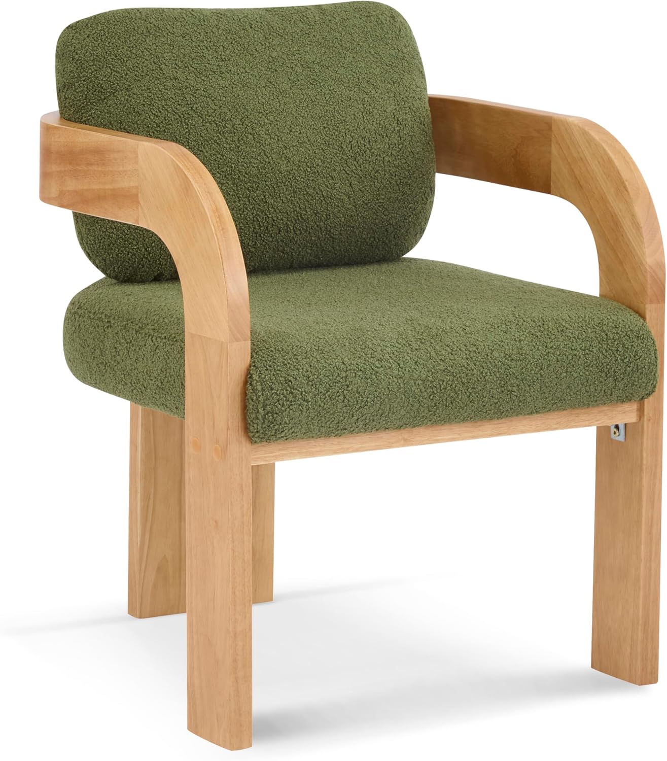 Christopher Knight Home Yorick Modern Boucle Dining Chair Set of 2 with Cushion, Solid Wood Dining Room Armchair Set, Curved Backrest Kitchen Side Chair, Living Room Comfy Extra Seat, Natural+Green