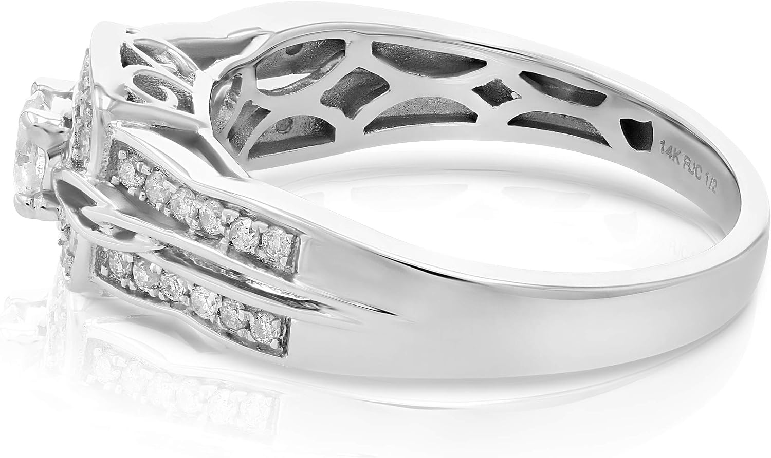 VIR JEWELS 1/2 cttw Diamond Engagement Ring 14K White Gold Cushion Shape Halo Bridal Ring