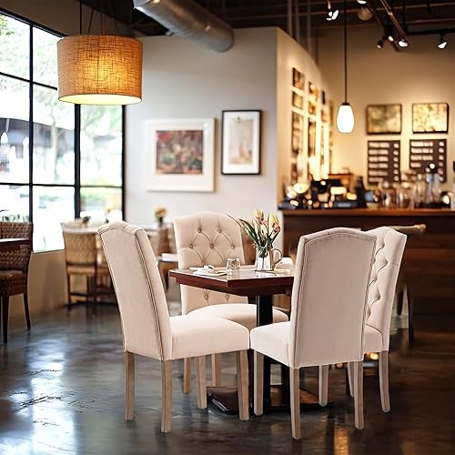 Miniatura 4 de Juego de sillas de comedor Parsons tapizadas copetudas, con acento de comedor de tela, elegante y moderno, para cocina, sala de estar, con botones y