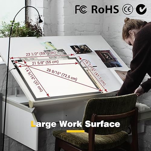 Miniatura 3 de Yescom Almohadilla de luz portátil A2 de 25 x 19 pulgadas, caja de luz LED para trazar pintura de diamantes, tablero de dibujo, tablero de dibujo