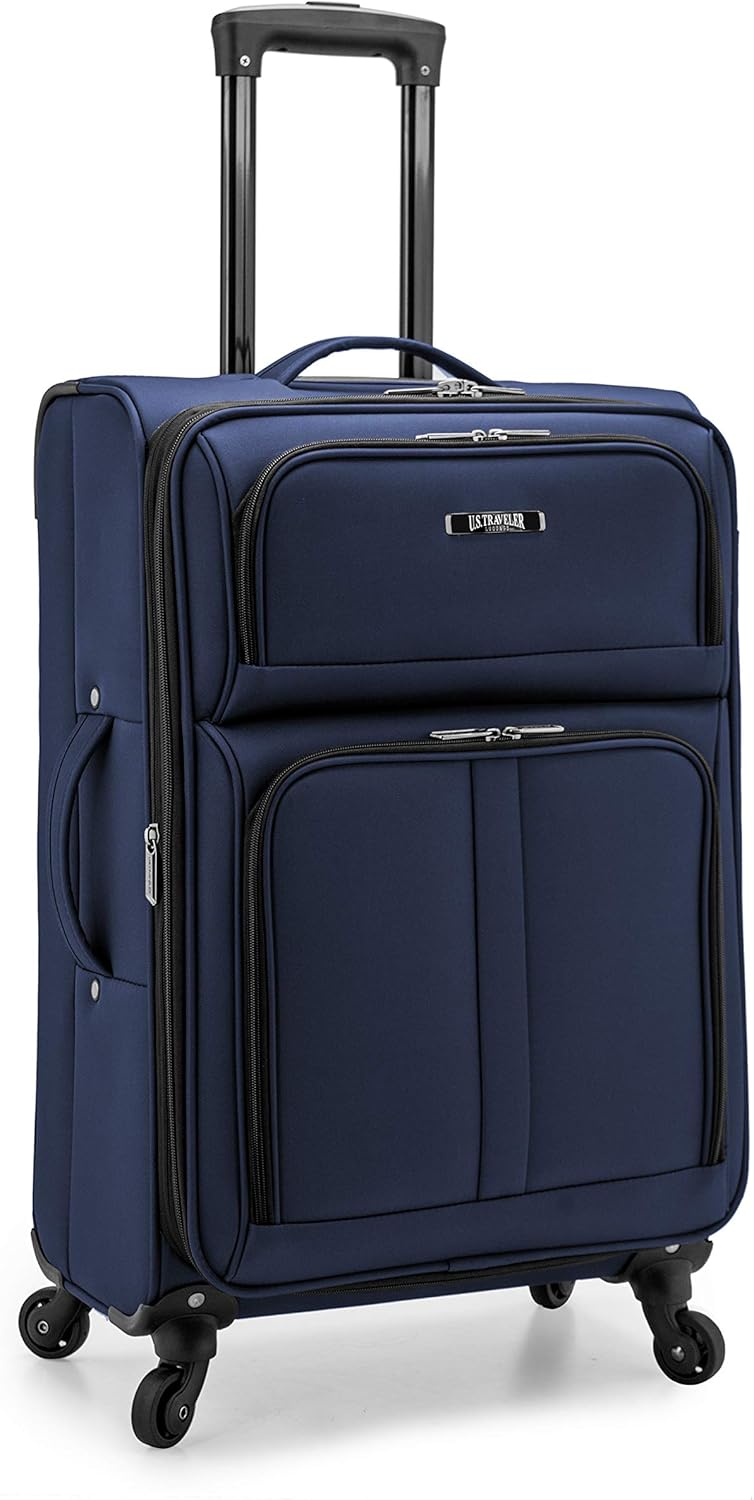 U.S. Traveler Anzio Softside Expandable Spinner Luggage, Navy, Checked-Medium 26-Inch Checked-Medium 26-Inch Navy
