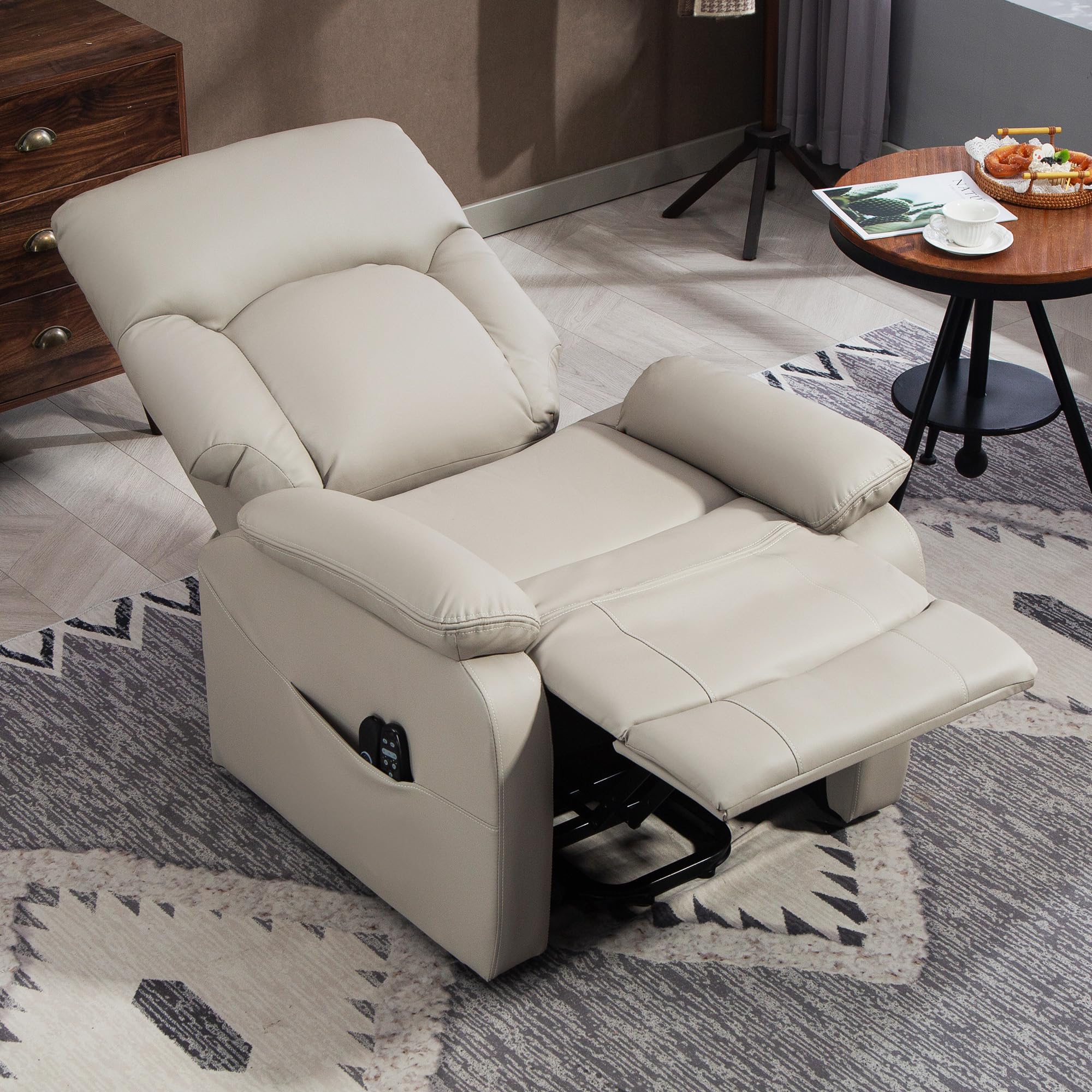 HOMCOM Fauteuil releveur électrique avec Fonction Massage et Chauffage, Fauteuil Relax électrique, Dossier inclinable, Ports USB, télécommande, Coussin à Ressorts, Repose-Pied et Poche latérale, Gris