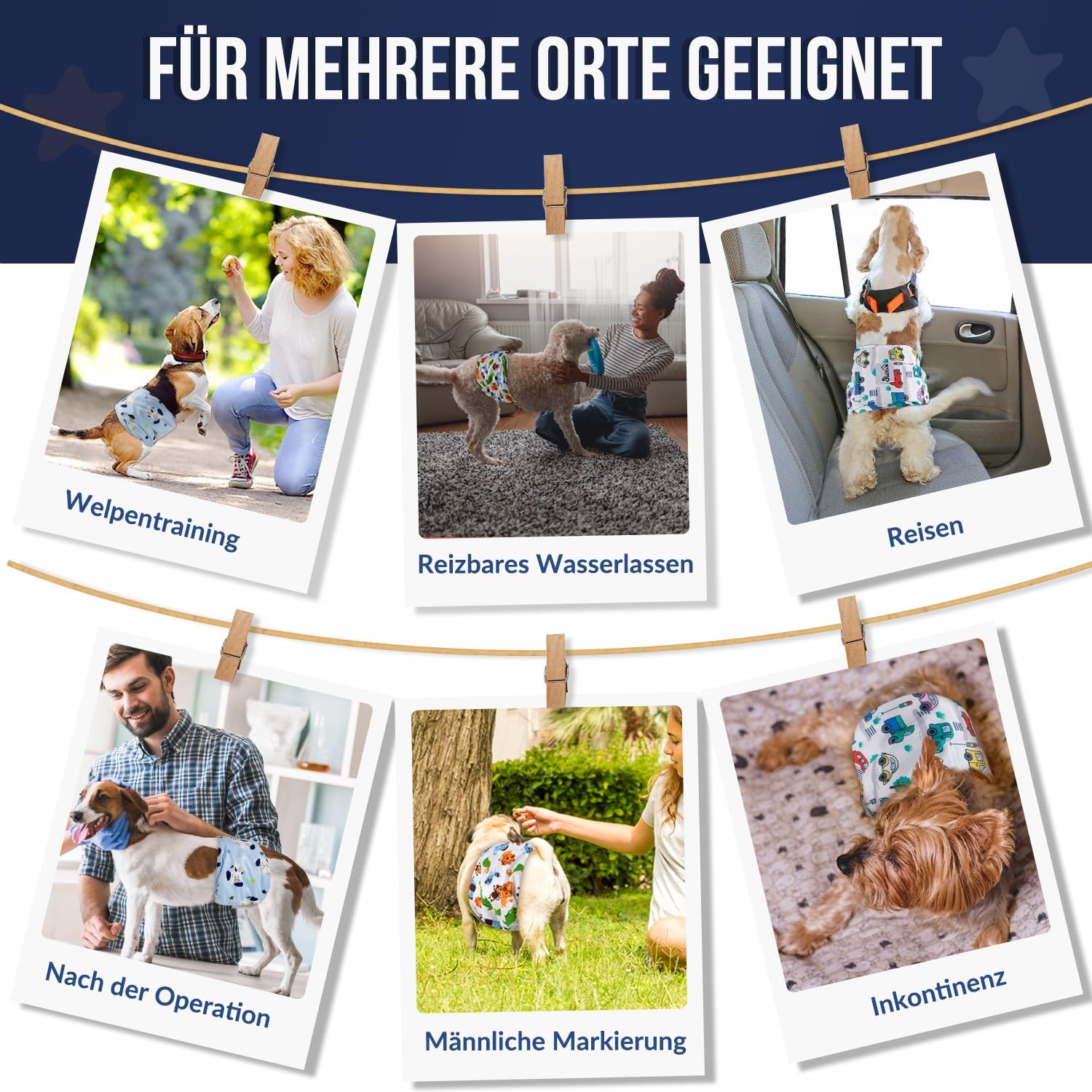 SlowTon Hundewindeln für Rüden, 3 Stück waschbare Wiederverwendbare Rüdenwindel Höschen für Hunde Läufigkeit und Inkontinenz, hoch saugfähige Rüdenbinde mit starkem und flexiblem Befestigungsmittel