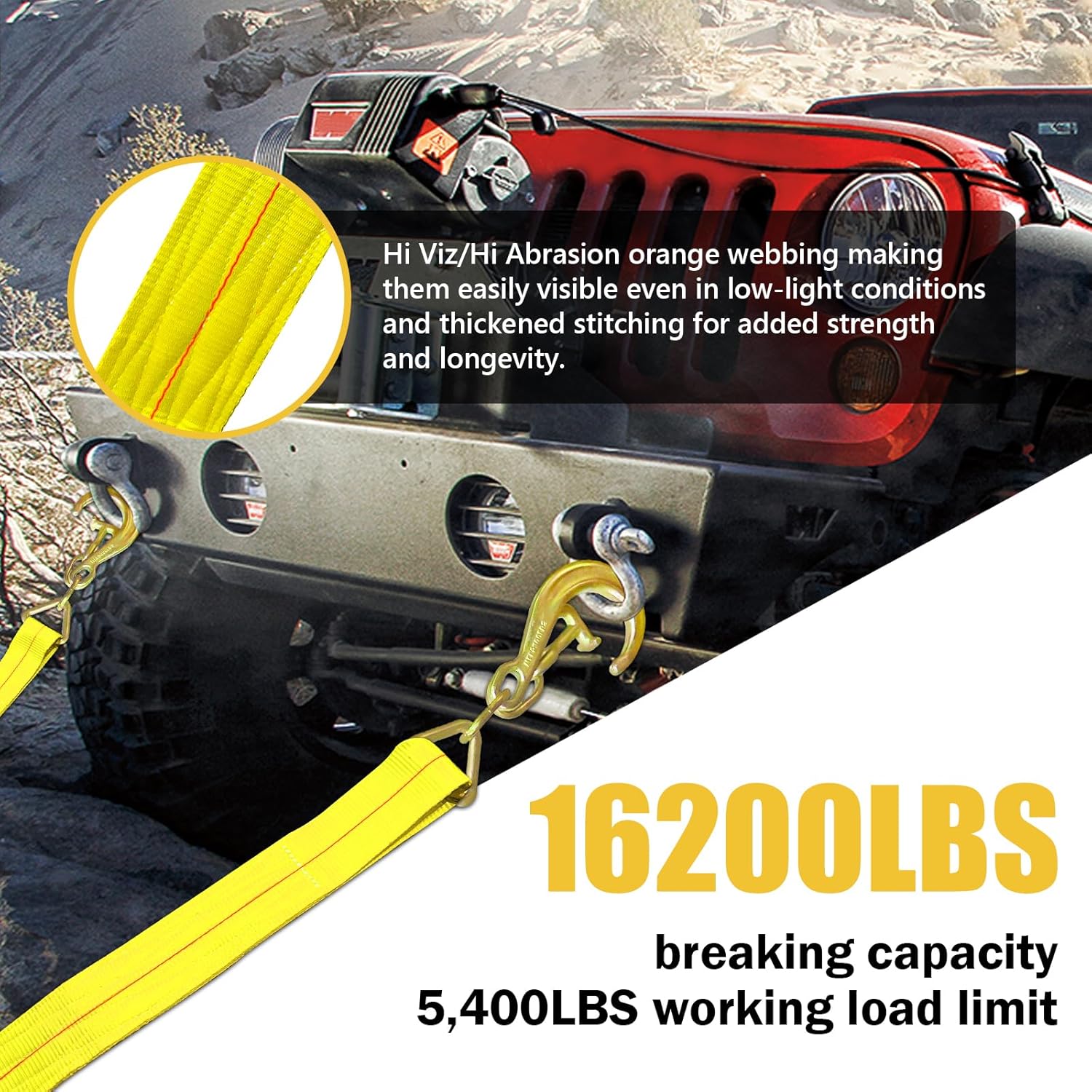 Tow Straps V Bridle, 3" x 36" Recovery V-Strap with 8" J Hooks and T-J Hooks, 5400LBS J Hook and Mini Datsun Recovery Bridle, Recovery Tow Car Strap Hook for Wrecker, Rollback, Car Haul